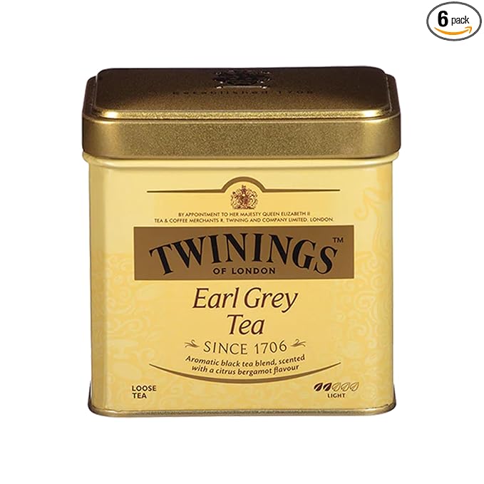 Twinings Earl Grey Loose Black Tea Tins, 7.05 Ounce Tins (Pack of 6), Flavoured with Citrus and