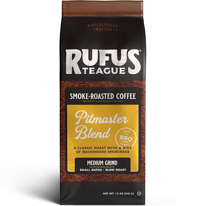 Rufus Teague Pitmaster Blend Ground Coffee, Gourmet Fresh Dark Roasted Coffee, Smoke Roasted Java