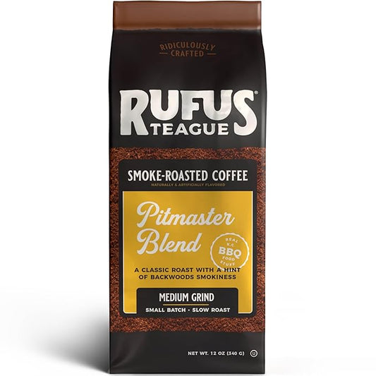 Rufus Teague Pitmaster Blend Ground Coffee, Gourmet Fresh Dark Roasted Coffee, Smoke Roasted Java