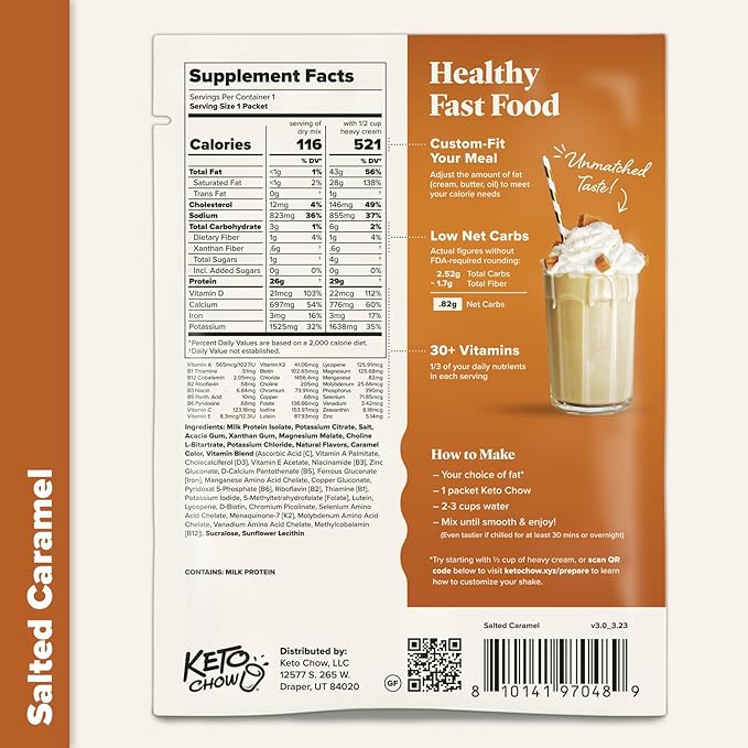 Keto Chow Salted Caramel | Keto Meal Replacement Shake | Nutritionally Complete | Low Carb |
