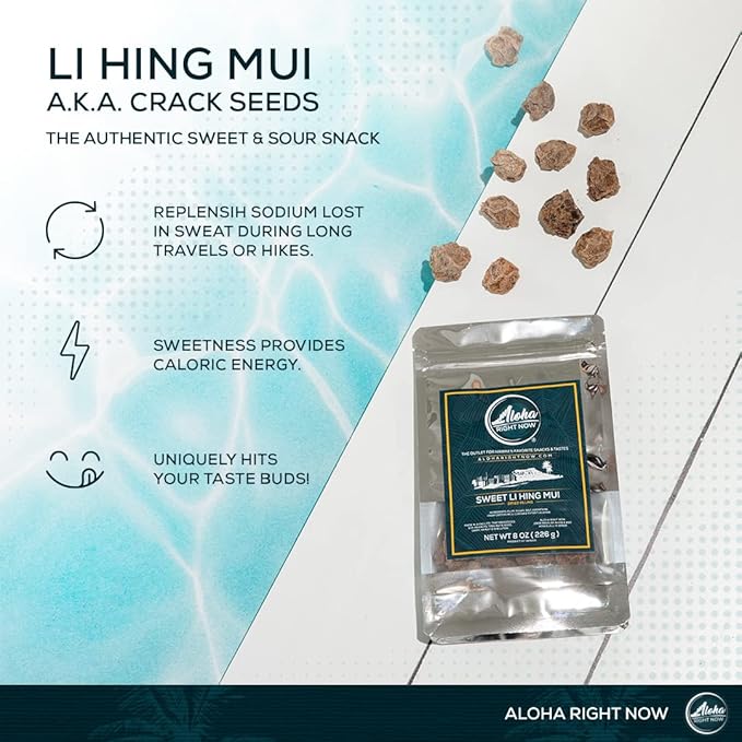 Aloha Right Now - Sweet Li Hing Mui Crack Seed Dried Plums (8 oz) - Li Hing Mui Candy for Snacking