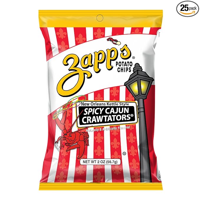 Zapp???New Orleans Kettle-Style Potato Chips Cajun Crawtator Flavor (2 oz Bags, 25 Count), Crunchy