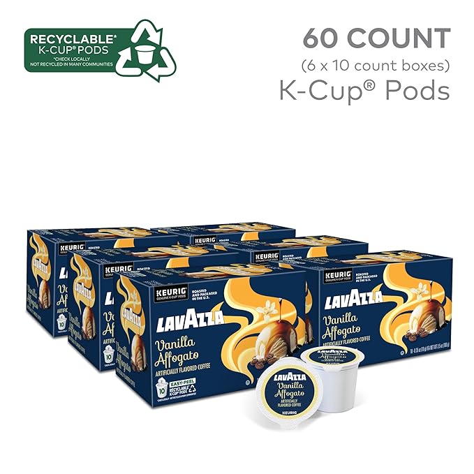 Lavazza Vanilla Affogato Coffee, Single Serve Keurig K-Cup Pods, Flavored Coffee, 60-Count Box (6
