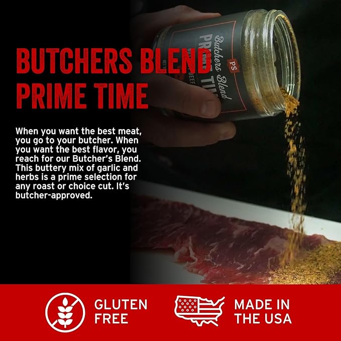 PS Seasoning Prime Time Butchers Blend - Buttery Garlic and Herb BBQ Seasoning & Beef Rub for