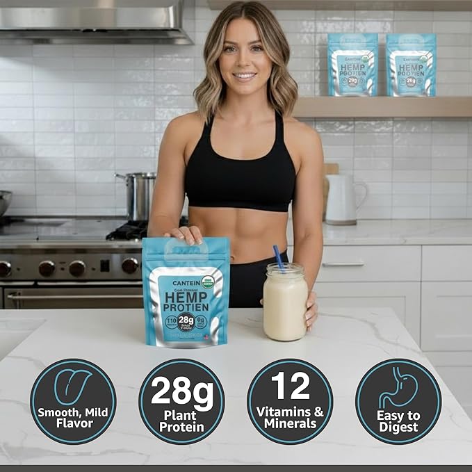 Organic Hemp Protein Powder, Plant Based and Vegan Protein Shake, Lactose and Dairy Free, Gluten