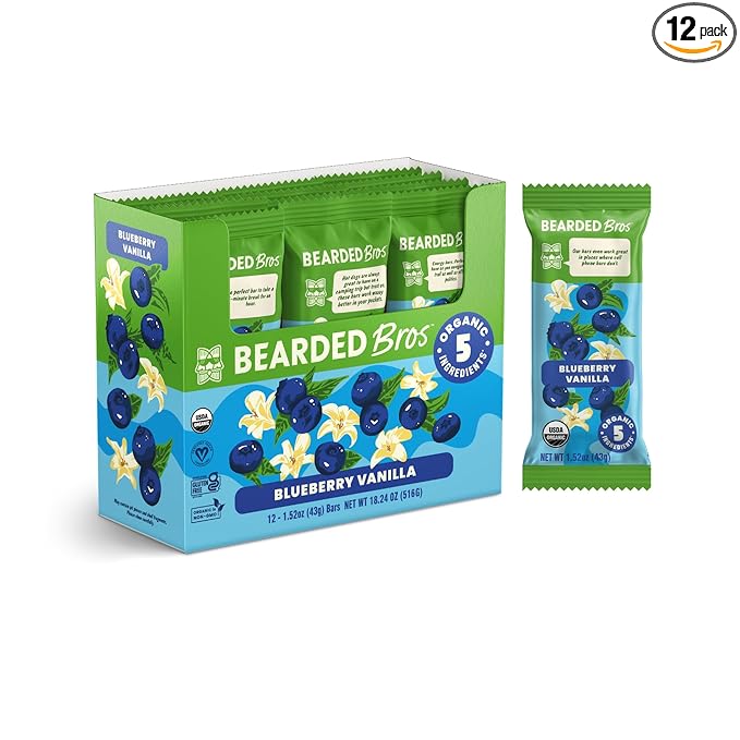 Bearded Brothers, Organic Vegan Protein Energy Bars, Blueberry Vanilla (12 Pack) - Gluten Free