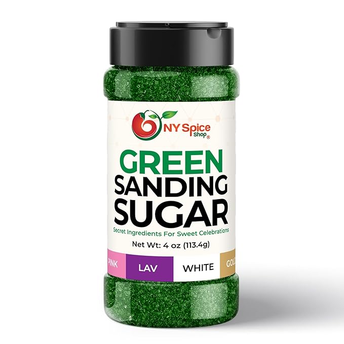 NY Spice Shop Green Sanding Sugar - 4 Ounce Sweet Colorful Edible Sprinkles For Candy Dish - Sugar