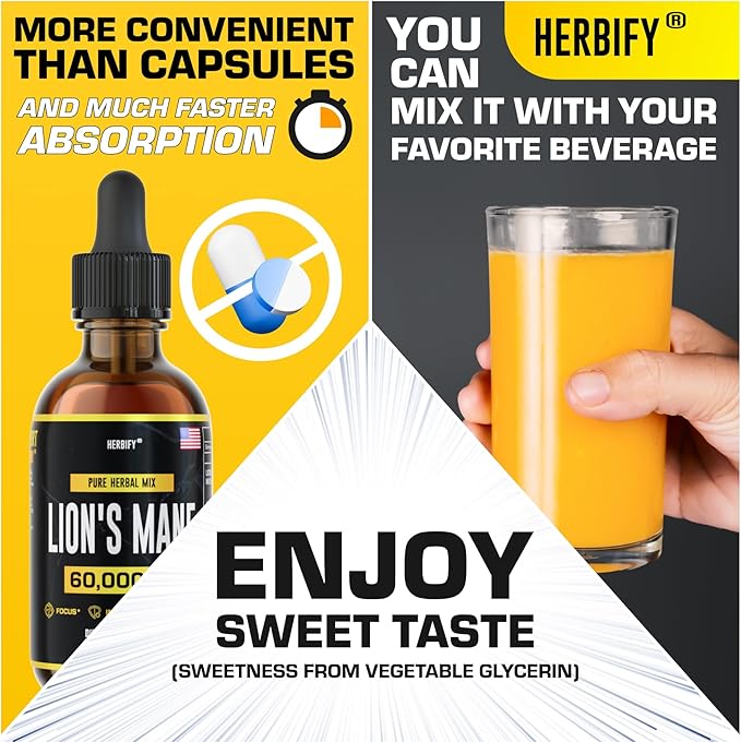 HERBIFY Lions Mane - Lions Mane Mushroom Supplement- Lions Mane Tincture - Lions Mane Immune