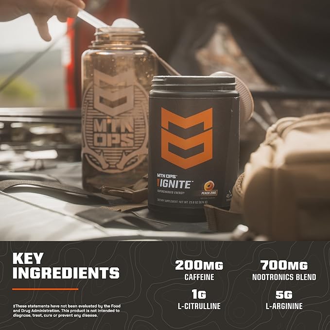 MTN OPS Ignite Trail Packs Energy Drink Powder, Gluten Free Nootropic Supplement Drink Mix, L