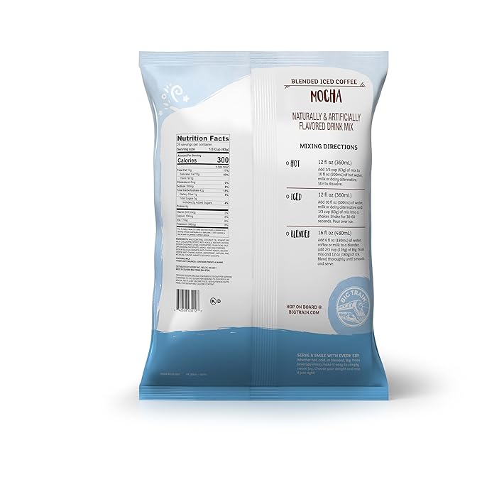 Big Train Reduced Sugar Mocha Blended Ice Coffee Beverage Mix, 3.5 Pound (Pack of 1)