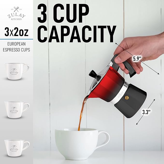 Zulay Kitchen Stovetop Espresso Maker - Moka Pot 3 Espresso Cups - Percolator Coffee Maker for