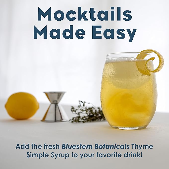 Bluestem Botanicals Organic Thyme Simple Syrup, 8 oz, Cocktail and Mocktail Mixer for Drinks