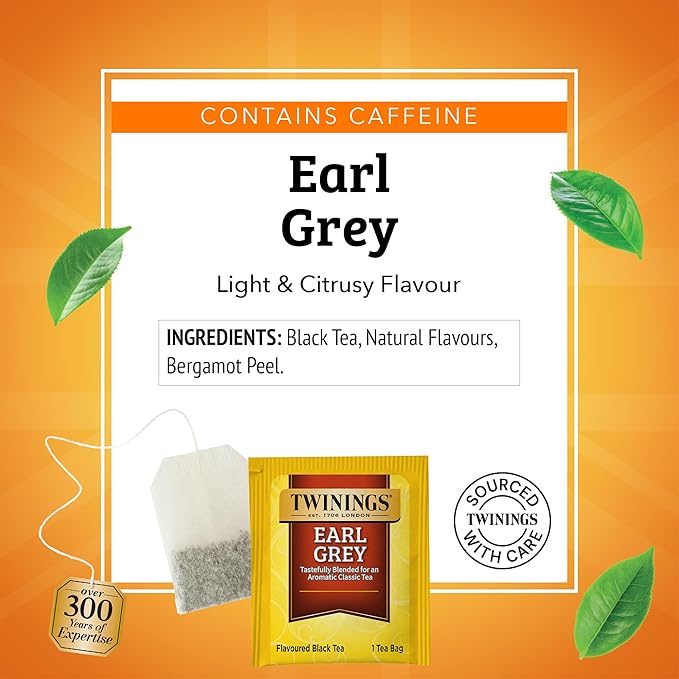 Twinings Earl Grey Black Tea Individually Wrapped Bags, 100 Count (Pack of 1), Flavoured with