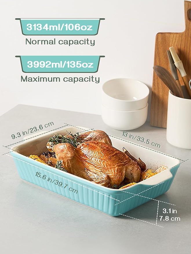 DOWAN 9x13-inch Baking Dish, Deep Casserole Dishes for Oven, Lasagna Pan Deep,135 oz Ceramic Baking