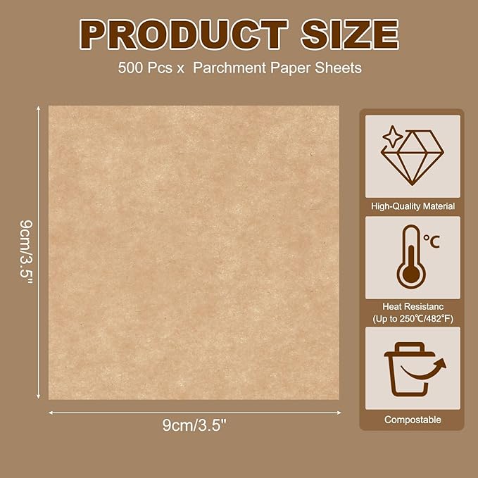 uxcell 500 Pcs Unbleached Parchment Paper Baking Sheets Squares, 3.5 Inch Hamburger Patty Paper