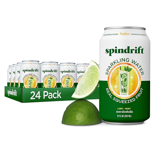 Spindrift Sparkling Water, Nojito Flavored, Made with Real Squeezed Fruit, 12 Fl Oz Cans, Pack of