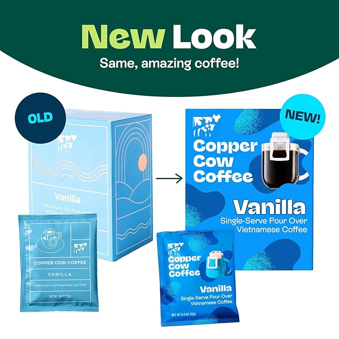 Copper Cow Premium Pour Over Single-Serve Vietnamese Coffee | Vanilla | Dark Roast | Flavored with