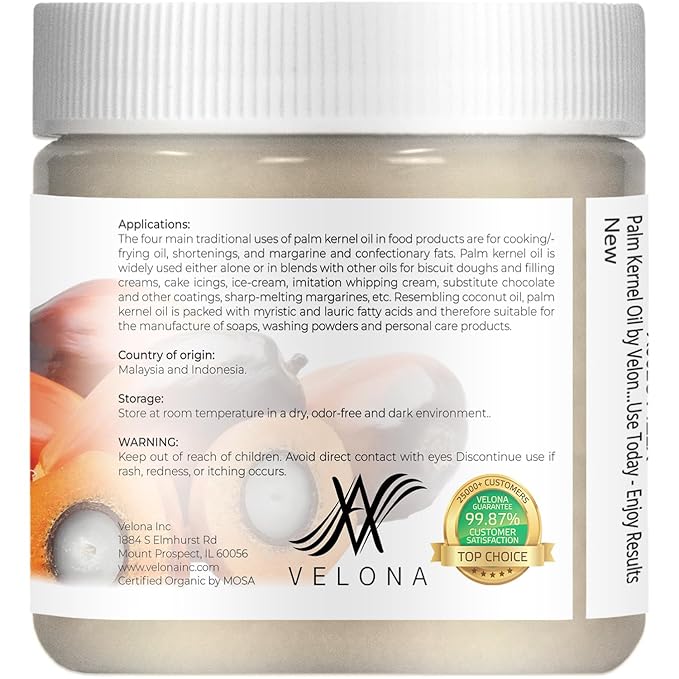 velona USDA Certified Organic Palm Kernel Oil - 4 Fl Oz | 100% Pure and Natural Carrier Oil |