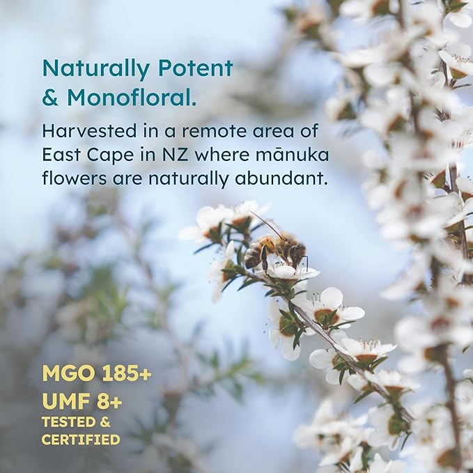 Melora Raw Manuka Honey from New Zealand | UMF 8+ | MGO 185+ | 8.8 Oz Jar | Safe for Skin Care |