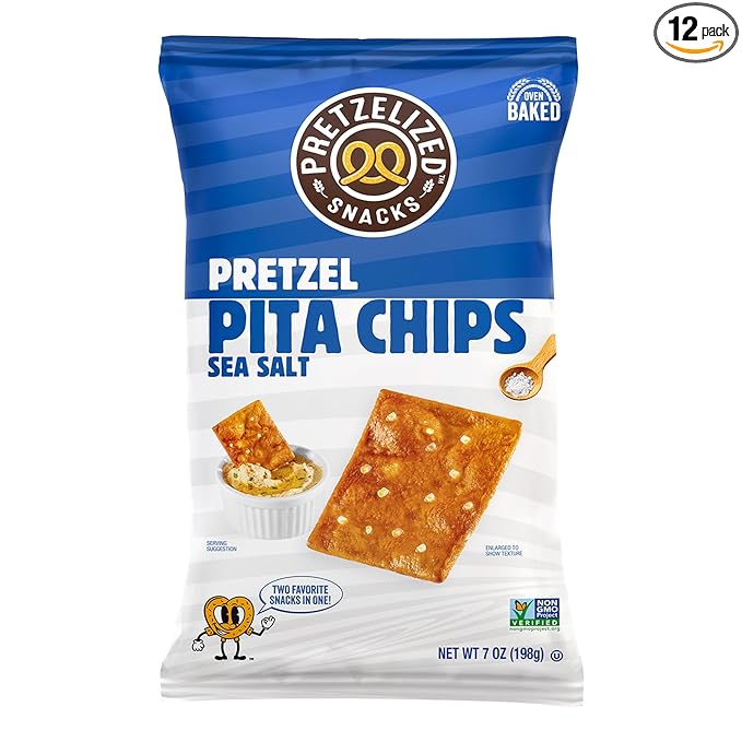 PRETZELIZED Snacks PRETZELIZED Pretzel Pita Chips, Sea Salt Flavored, 7oz Bag (Pack of 12)