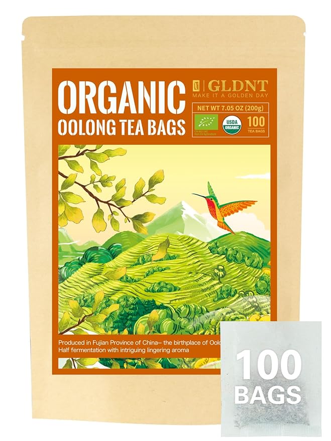 GLDNT Organic Oolong Tea Bags, Natural Organic Oolong Tea, Caffeinated, Hot & Iced Tea, 100 Count