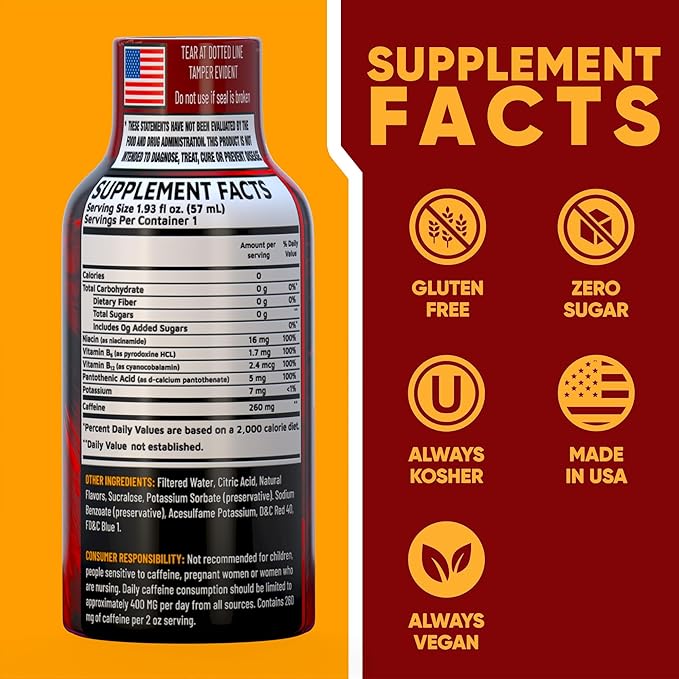 B12 Overload Extra Strength Energy Shot ??Pomegranate ??260mg Caffeine, 14000% B12, Electrolytes