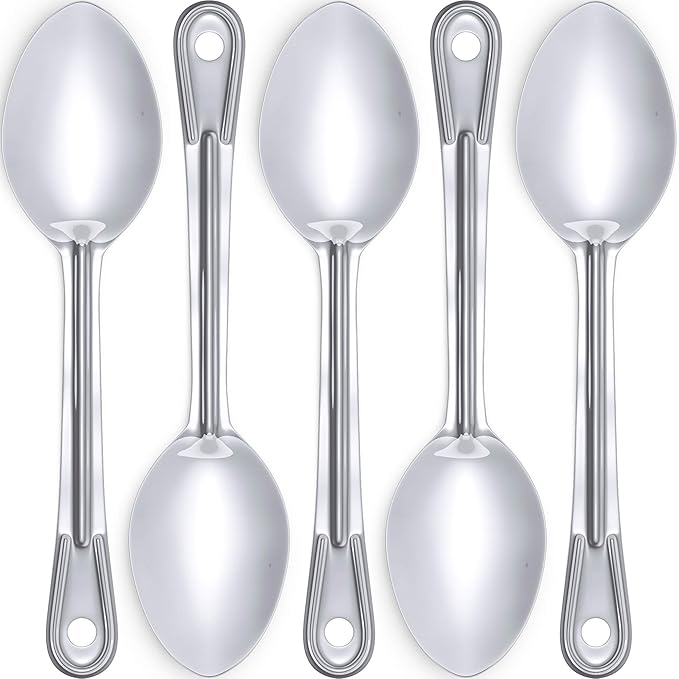 Super Strong, Ergonomic 11 in Serving Spoon 5 Pk. Big, Solid Stainless Steel Spoons for Cooking