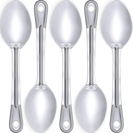 Super Strong, Ergonomic 11 in Serving Spoon 5 Pk. Big, Solid Stainless Steel Spoons for Cooking