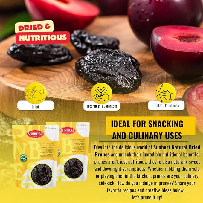 Sunbest Natural Jumbo Pitted Prunes – 3 lb Bulk Bag (48 oz) – Tender, Juicy & Nutrient-Rich – High