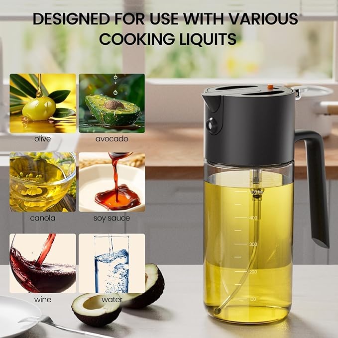 Oil Sprayer for Cooking, 2025 Large Advanced Olive Oil Dispenser Bottle,500ml/17oz Glass Olive Oil