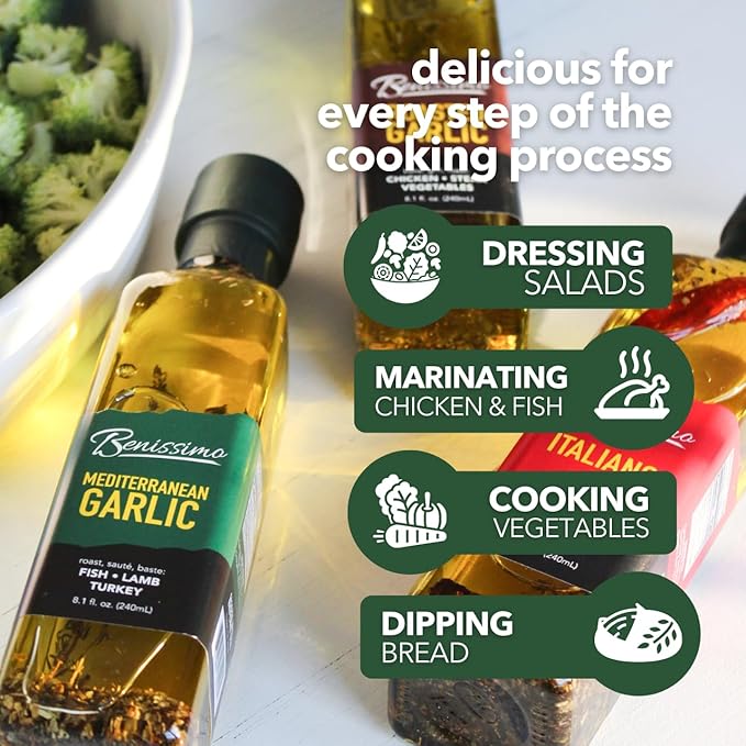 Benissimo Mediterranean Garlic Infused Oil, All Natural Gourmet Cooking Oil with Fragrant