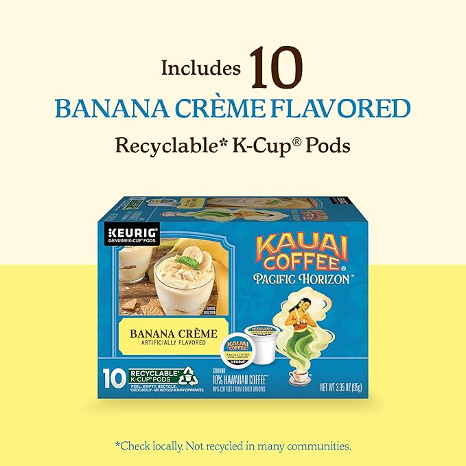 Kauai Coffee K-Cup Pods for Keurig Brewers – Arabica Coffee, 10% Hawaiian – Medium Roast, Banana