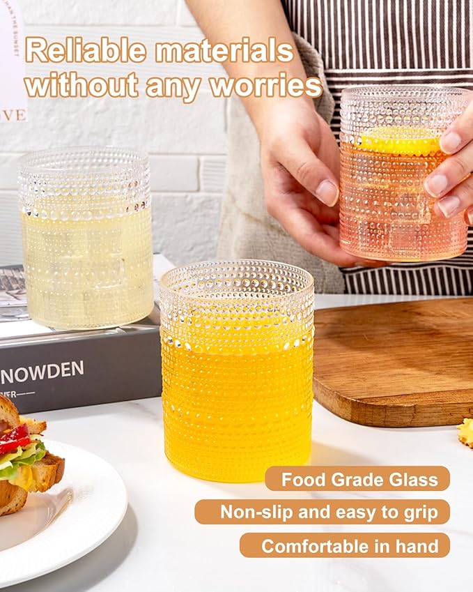 YOUBET 24PCS Plastic Hobnail Drinking Glasses - 14 Oz Clear Vintage Glasses Drinkware - Disposable