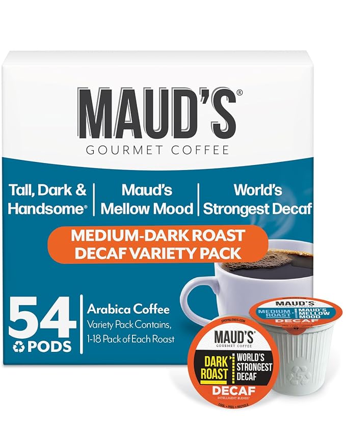 Maud's Decaf Dark Roast and Decaf Medium Roast Coffee Pods Bundle, 54 ct, Decaffeinated Coffee in