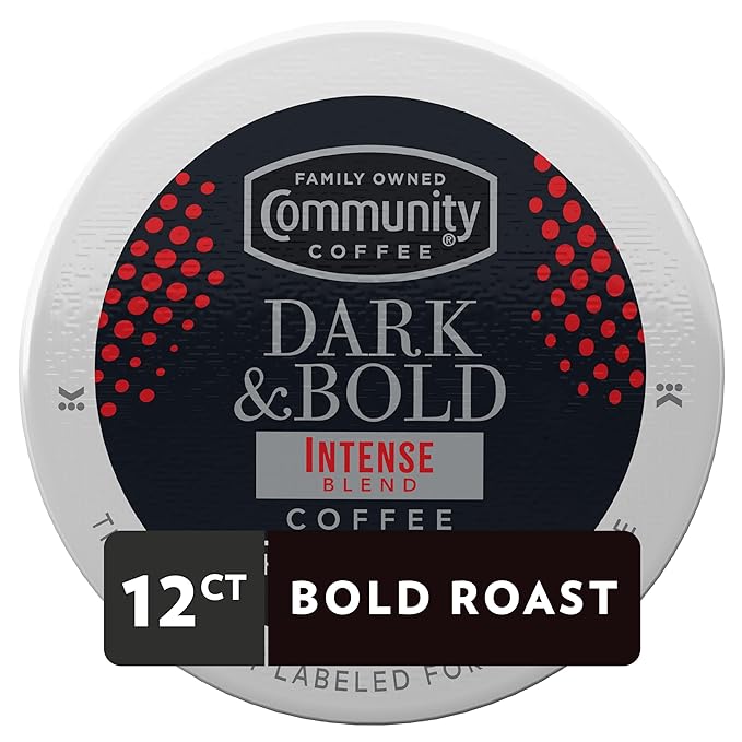 Community Coffee Dark & Bold Intense Blend 12 Count Coffee Pods, Dark Roast Compatible with Keurig