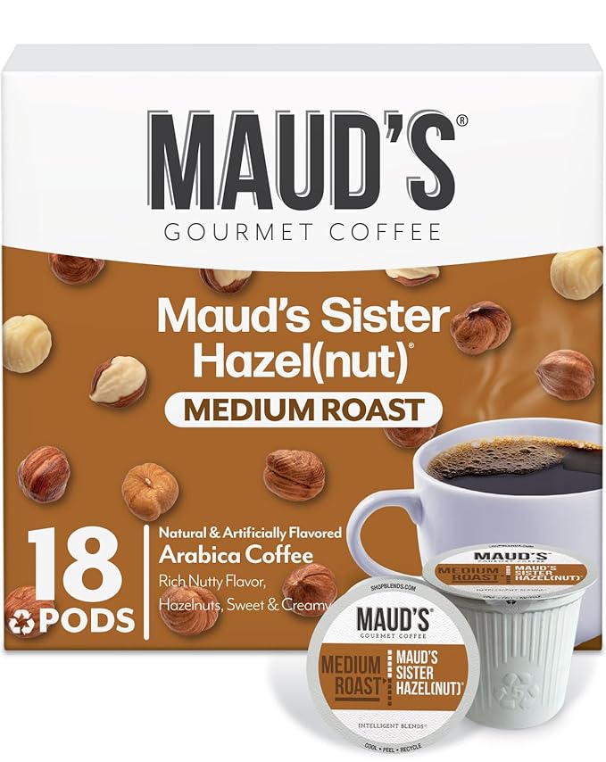 Maud's Sweet Hazelnut Flavored Coffee Pods, 18 ct, Medium Roast Flavored Coffee in Recyclable
