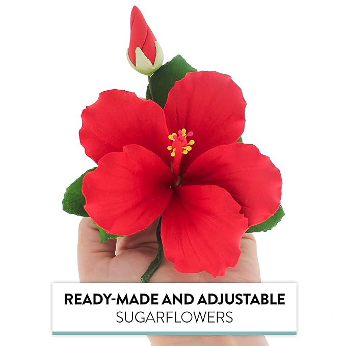 Global Sugar Art Hibiscus Sugar Cake Flowers Spray, Red Hawaiian Cake Flower Large, 1 Count by Chef