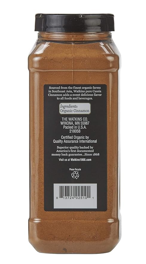 Watkins Gourmet Spice, Organic Ground Cinnamon, Bulk Food Service Size, 14.7 oz (Pack of 1)