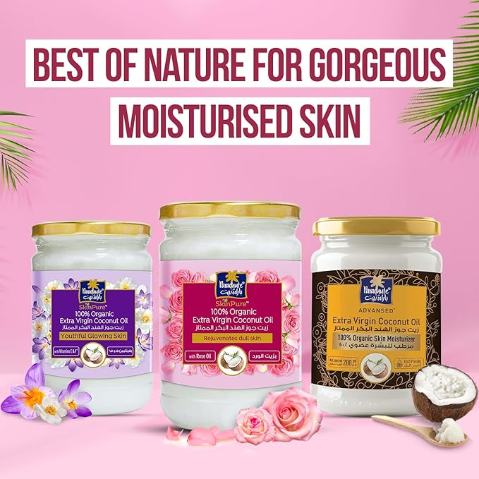 Parachute Advansed SkinPure 100% Organic Extra Virgin Coconut Oil with Rose Oil |Face & Body Oil