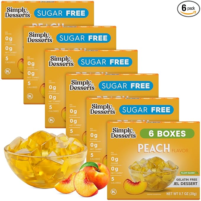 Simply Desserts Sugar-Free Peach Jel, 6-Pack - Vegan Dessert, Keto Snacks, Diabetic Friendly &