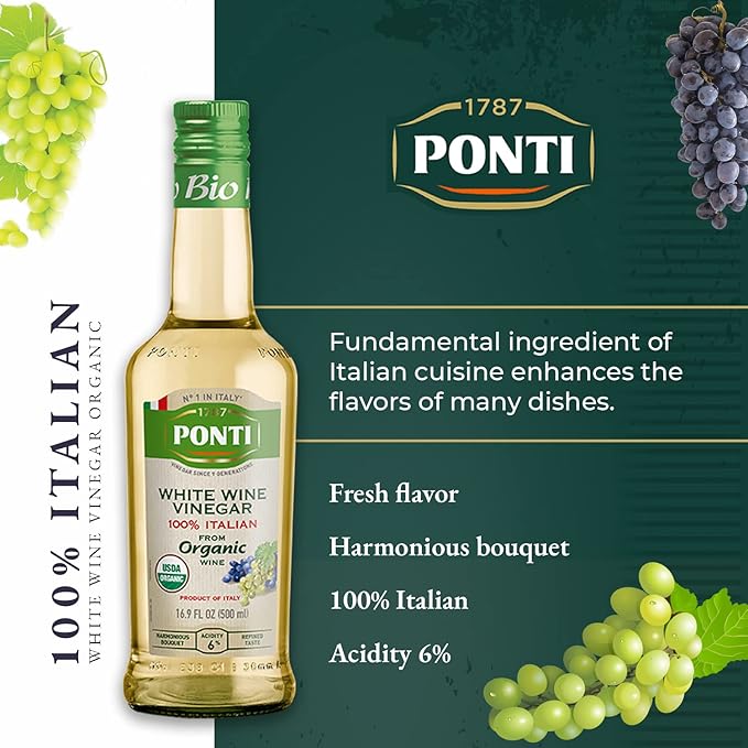1787 PONTI Organic 100% Italian White Wine Vinegar - Perfected Acidity Levels for Best Harmonic