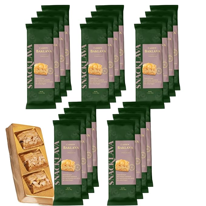 Snacklava Cashew Baklava Bites - 20 Pack (3 Pieces per Pack) - No Artificial Ingredients, Colors or