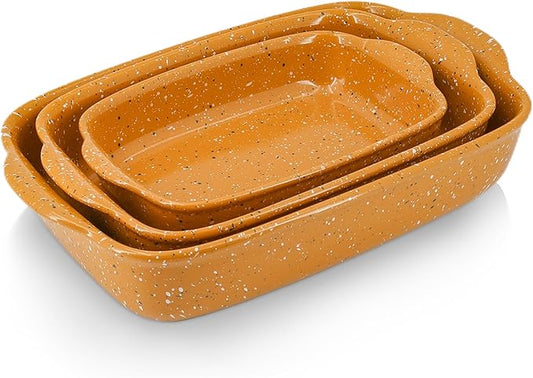 Ceramic Baking Dish Set of 3, Casserole for Oven,Rectangular Bakeware Dishes with Handles,Lasagna