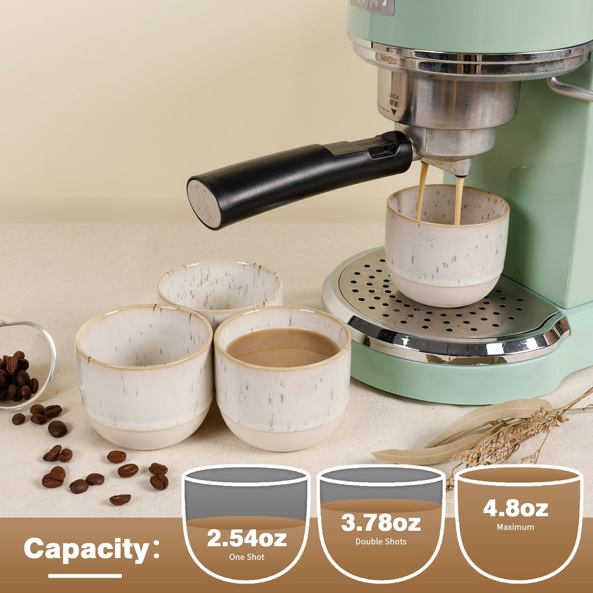 ZEBERBO Ceramic Espresso Cups Set of 4, Double Walled Espresso Coffee Mugs for Nespresso Cups