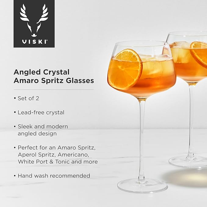 Viski Angled Stemmed Cocktail Glasses for Aperol Spritz, Campari Spritz, Tonic, Classic Cocktails