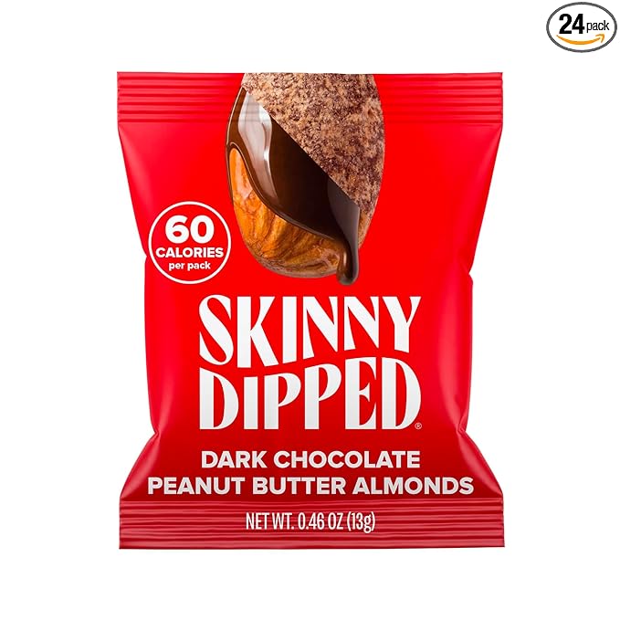 SkinnyDipped Dark Chocolate Peanut Butter Almonds, Healthy Snack, Plant Protein, Gluten Free, 0.46