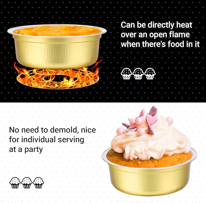 Beasea Aluminum Ramekins With Lids, 100 Pack 8.8oz 260ml 4 Inch Disposable Foil Aluminum Baking