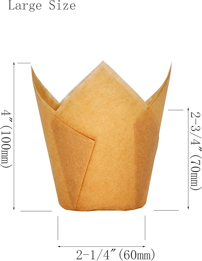 Large Muffin Greaseproof paper Baking cupcake cups Case of 500 pcs, 2-1/4" x 4" Natural Tulip