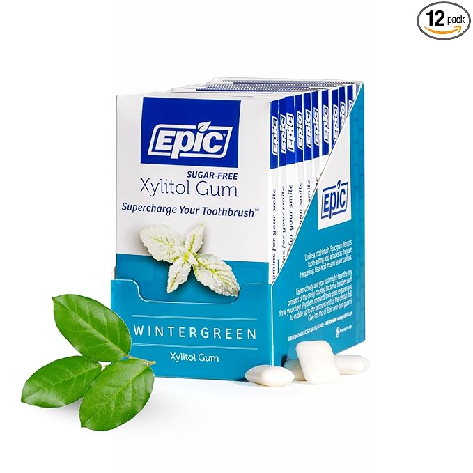 Epic 100% Xylitol Wintergreen Chewing Gum - Sugar Free, Aspartame Free Dental Gum - Supports Oral