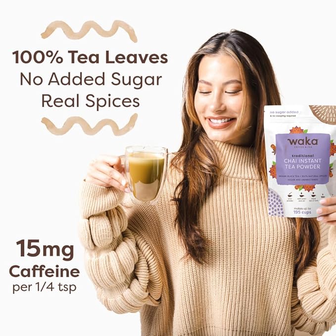 Waka Traditional Chai Tea Powder Mix - Chai Tea Concentrate Sugar Free. Pure Leaves from India